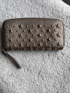 Jimmy Choo Filipa GoldStar Studded Zip-Around Continental Wallet Bronze Leather